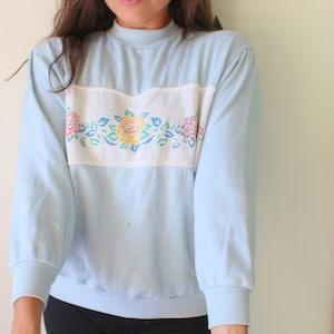Vintage Floral Pullover Sweater: 1980s Carriage Court, Pastel Cotton