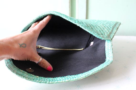 Vintage Mint Green Folk Straw Purse... retro. pur… - image 6