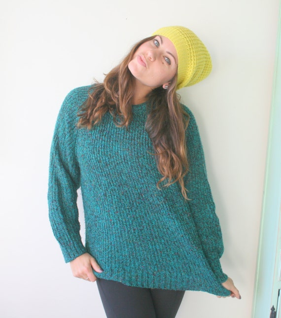 1980s Green Wool Blend Sweater, Unisex Medium - image 1