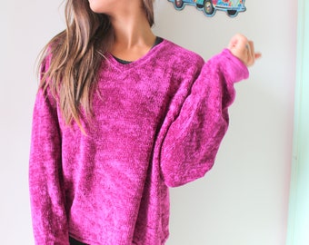 Velvety Pink V-Neck Sweater, 1980s-90s