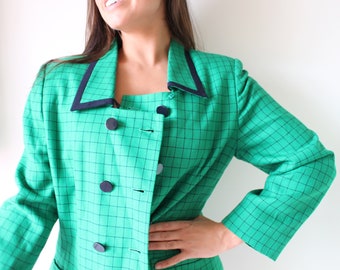 Vintage 1960s Green Plaid Knit Jacket: Paris/New York Designer