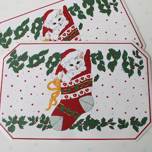 Vintage 80s Christmas Placemats: Retro Kittens, Festive Holiday Dining