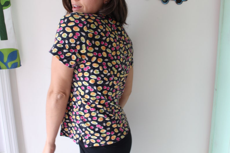 cherry orange urban lemon. vintage blouse blouse Vintage FRUIT Blouse..size xlarge womens..mod ladies mad men womens