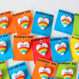 1980s Rainbow Name Heart Pin - New Old Stock