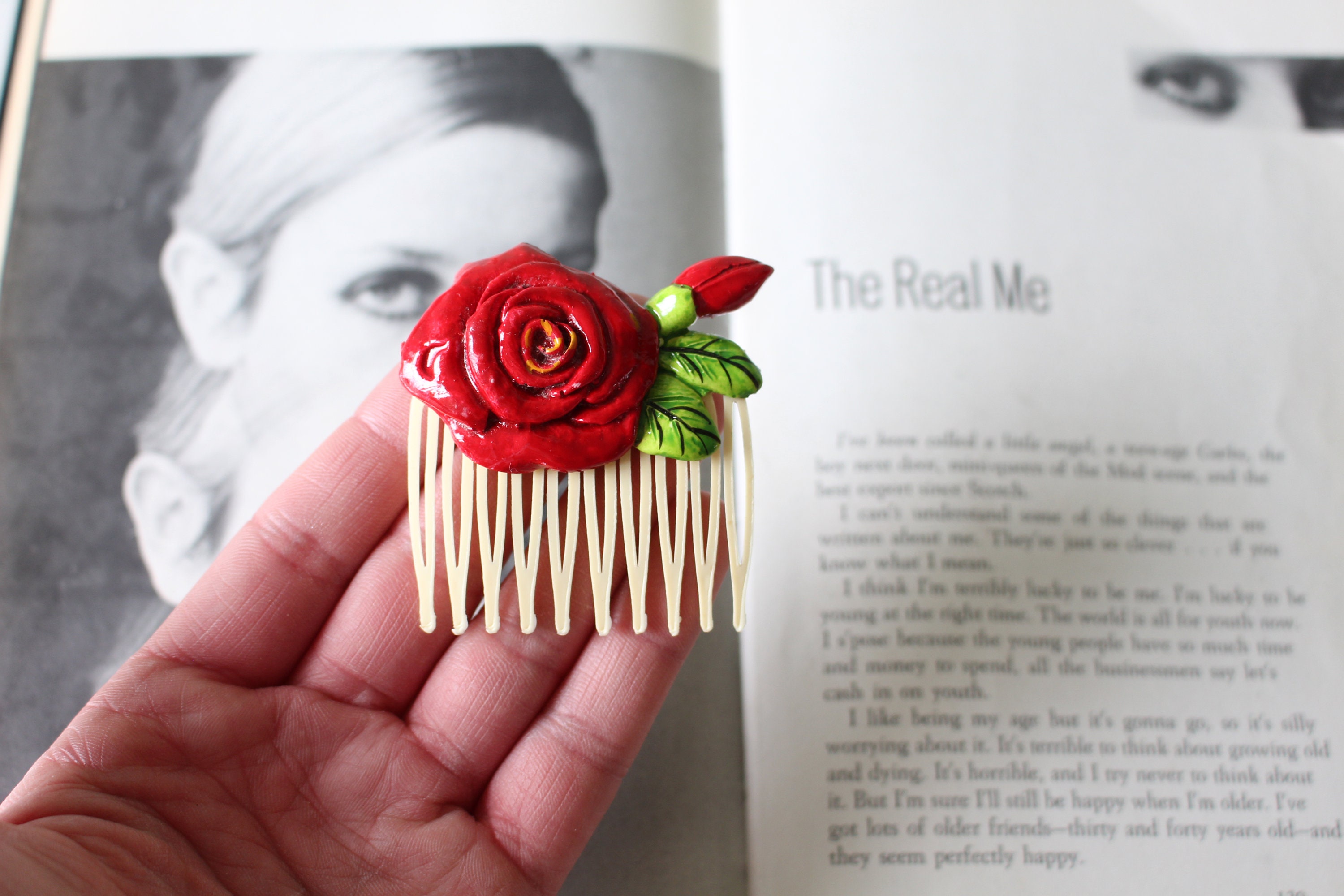 1980s Rose Hair Comb: Retro Flower Clip - Etsy display picture 1