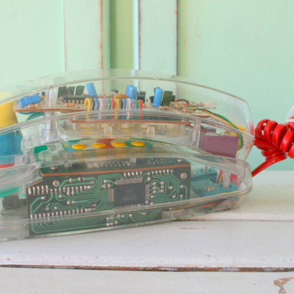 1980s CLEAR TELEPHONE....retro. mod. diner. rad. 80s phone. collectible. rare. awesome. urban. kitsch. telephone. vintage. saved by the bell