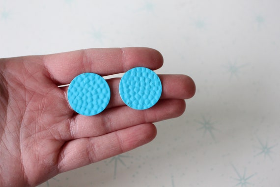 1980s Something Bright BLUE Round Earrings...cost… - image 2