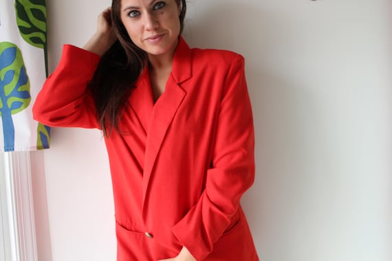 Vintage Cherry Red Blazer Jacket, Solid Mod Style… - image 3