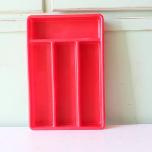 Vintage Retro Red Utensil Tray: 1960s-70s Kitchen Decor