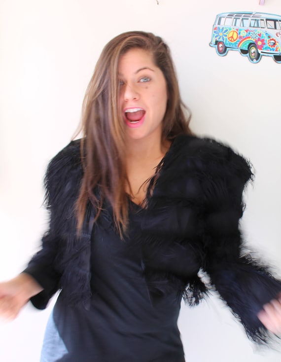 1980s BLACK FRINGE Jacket....costume. kitsch. top.