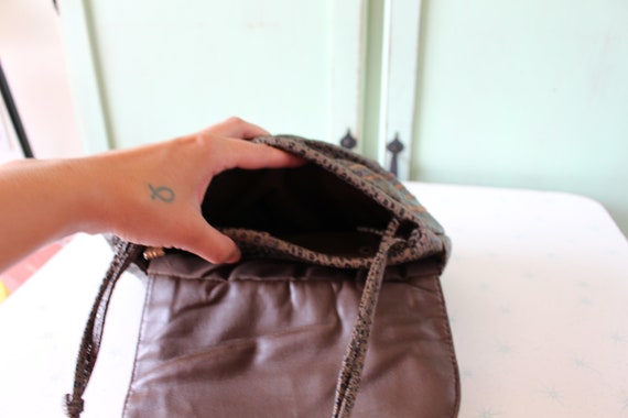 Vintage 1980s Leather Shoulder Bag: Aztec Boho Fr… - image 4