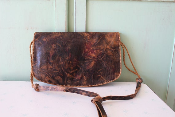 Vintage 1980s Leather Shoulder Bag: Green & Brown… - image 2