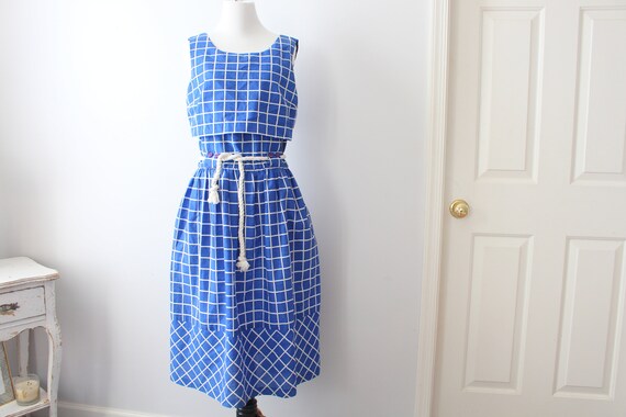 1960/'s70/'s Royal Blue A-Line Dress Short Sleeves Size Size 12 Small Medium Vintage Retro 60/'s70/'s Office Secretary Cobbs Corner Hipster