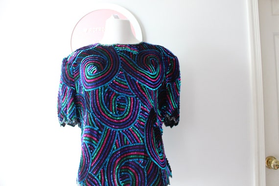 1980s Vintage SEQUINED Jazz Top...fancy. blue. bl… - image 4