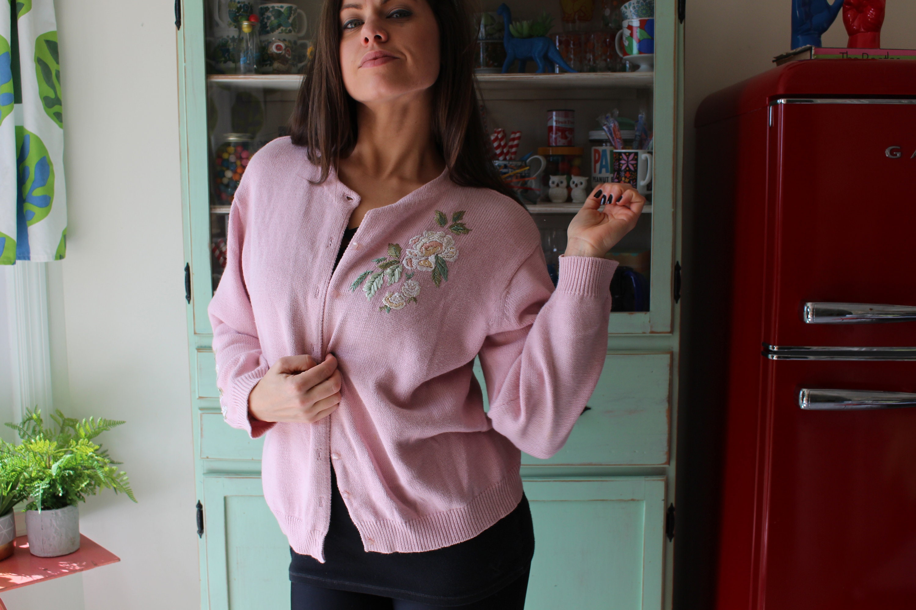 80s Ecuador Flower Knit cardigan 花 ビンテージ 90's Ecuador Knit Flower Sweater エクアドル ニット お花