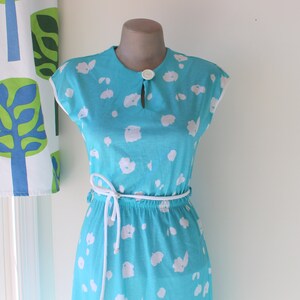 Vintage 1960s Floral Shift Dress: Blue Mod Garden Party Dress, Size Small