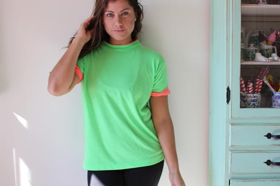 1980s Neon Vintage Green Orange Unisex Rad Hipste… - image 2