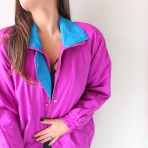 Vintage paars jasje jaren 80: retro swishy windjack (medium)