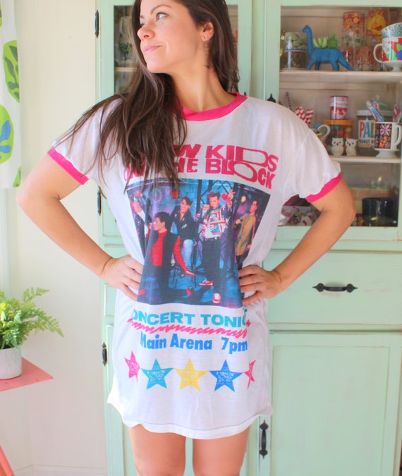 【極上品】80s-90s NKOTB ヴィンテージ Tシャツ JERZEES製 Vintage 1990s New Kids on the Block NKOTB Rock Nites Oversized Tee