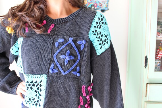 1980s RAINBOW DREAM Oversized Geometric Sweater..… - image 3