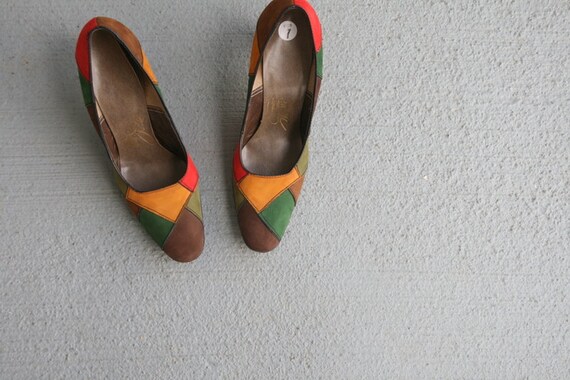 1960s PATCHWORK Heels...size 7 women...amazing. m… - image 4