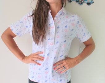 Vintage 80s Seashell Print Crop Top - Medium, New Old Stock