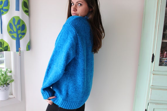 1980s 90s Turtle Neck Royal Blue Sweater...size l… - image 4