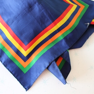 Vintage 70s Rainbow Scarf: Blue Geometric Retro Accessory