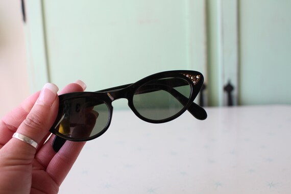 1950s Black Cat Eye Sunglasses, Vintage Mod Eyewe… - image 5