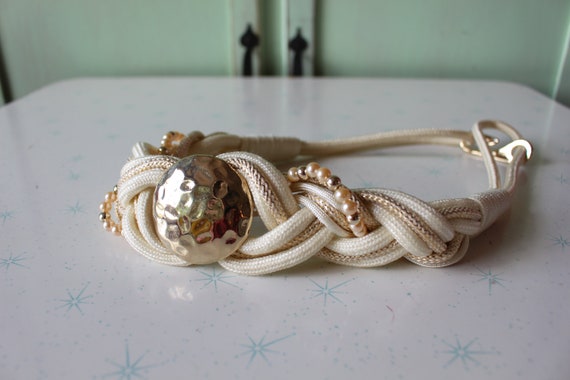 1980s Braided Rope Belt: Gold Metal & Pearl, Size Medium - Etsy display picture 1