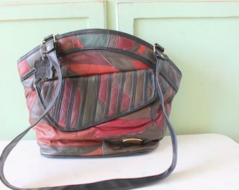 Sac à bandoulière en patchwork en cuir vintage des années 1980 - Sac à main bohème
