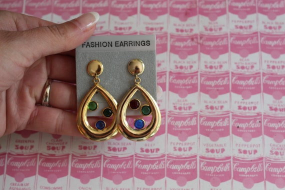 NOS 1980s Vintage ROCKER Gold Teardrop Earrings..… - image 2