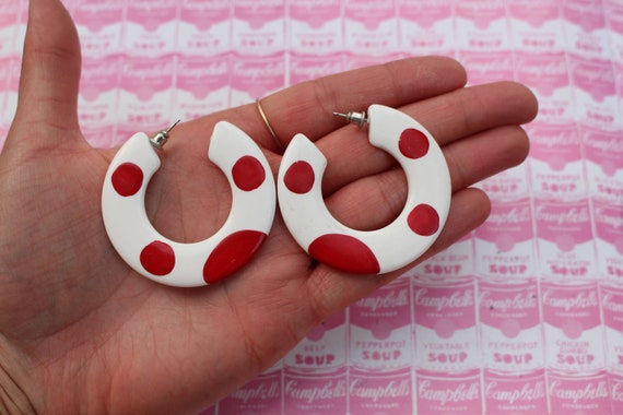 1980s POLKA DOT Hoop Earrings......red. pierced e… - image 2