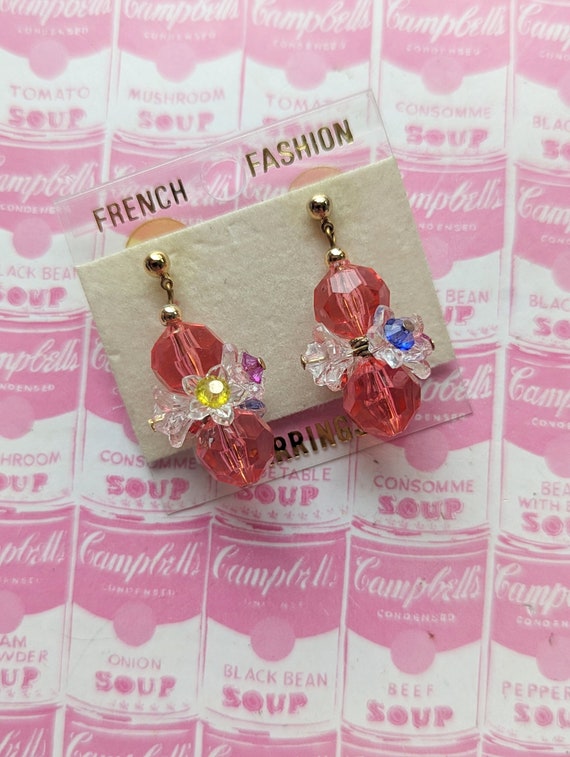 1980s GLAM Earrings...gawdy. pink. gems. crystal. 