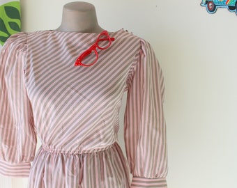 1960s CANDY STRIPES Dress...size small to medium...gray. mod. striped. pink dress. knee length. pink. sundress. mid century