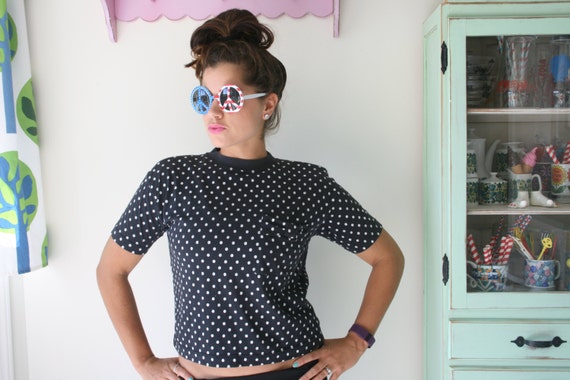 1980s POLKA DOTS Crop Top Tee...size small to med… - image 2