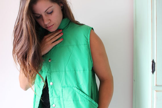 1980s GREEN Mesh Winter Coat Vest....retro. unise… - image 4