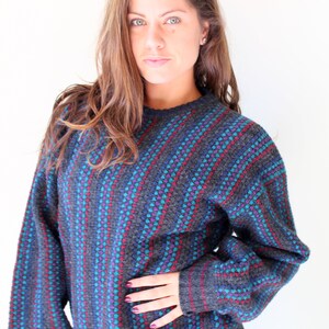 1980s Geometric Wool Sweater: &quot;Zack Morris&quot; Style, Made in USA