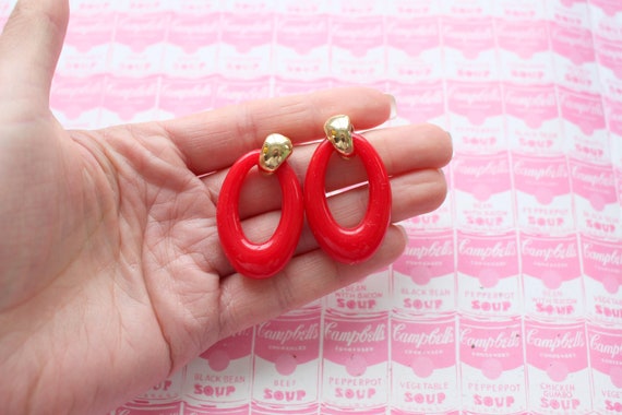 1980s CHERRY RED Earrings....gold. NOS. costume. … - image 1