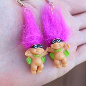 Vintage Masked Troll Earrings: 1980s-90s Kitsch Collectible