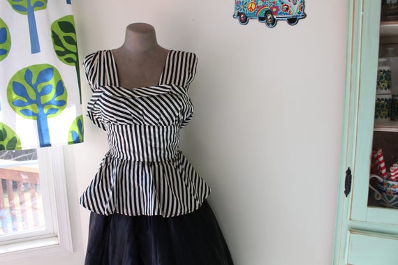 Vintage MOD GIRL Black and White Striped Dress...… - image 5