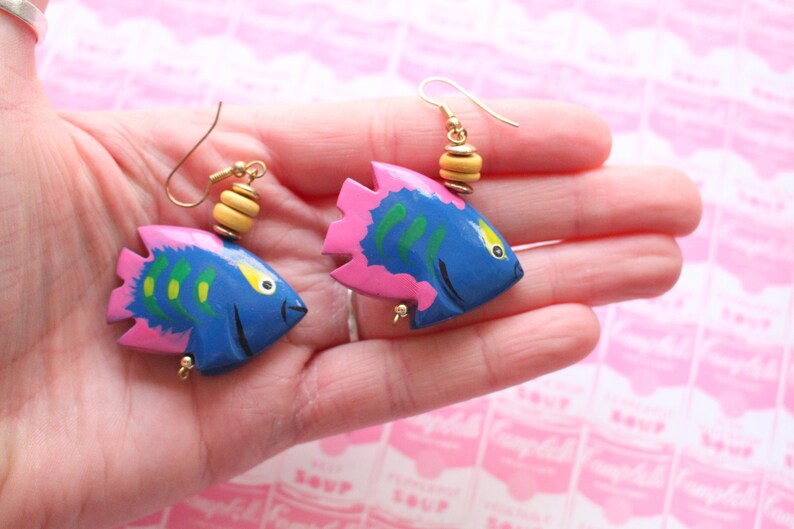 Vintage Colorful FISH Earrings..pierced ears ocean dangly retro fish jewelry fish in the sea animal lover colorful sea life kawaii