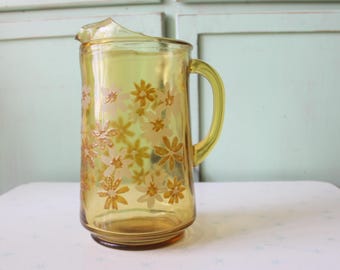 Jarra de vidrio con diseño floral vintage: utensilios de cocina retro, 25 cm de alto