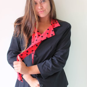 1980s POLKA DOTS Jacket..size large. sports jacket. lady bug. retro. designer vintage. 1980s. 1990s. rad. womens. short jacket. black jacket