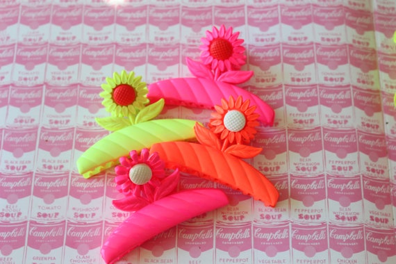 Vintage NEON Flower 1980s Hair Clip.. listing for… - image 1