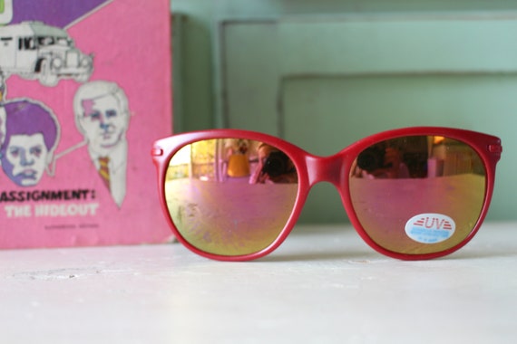 1970s 1980s Mirror RED Orange Sunglasses....big l… - image 3