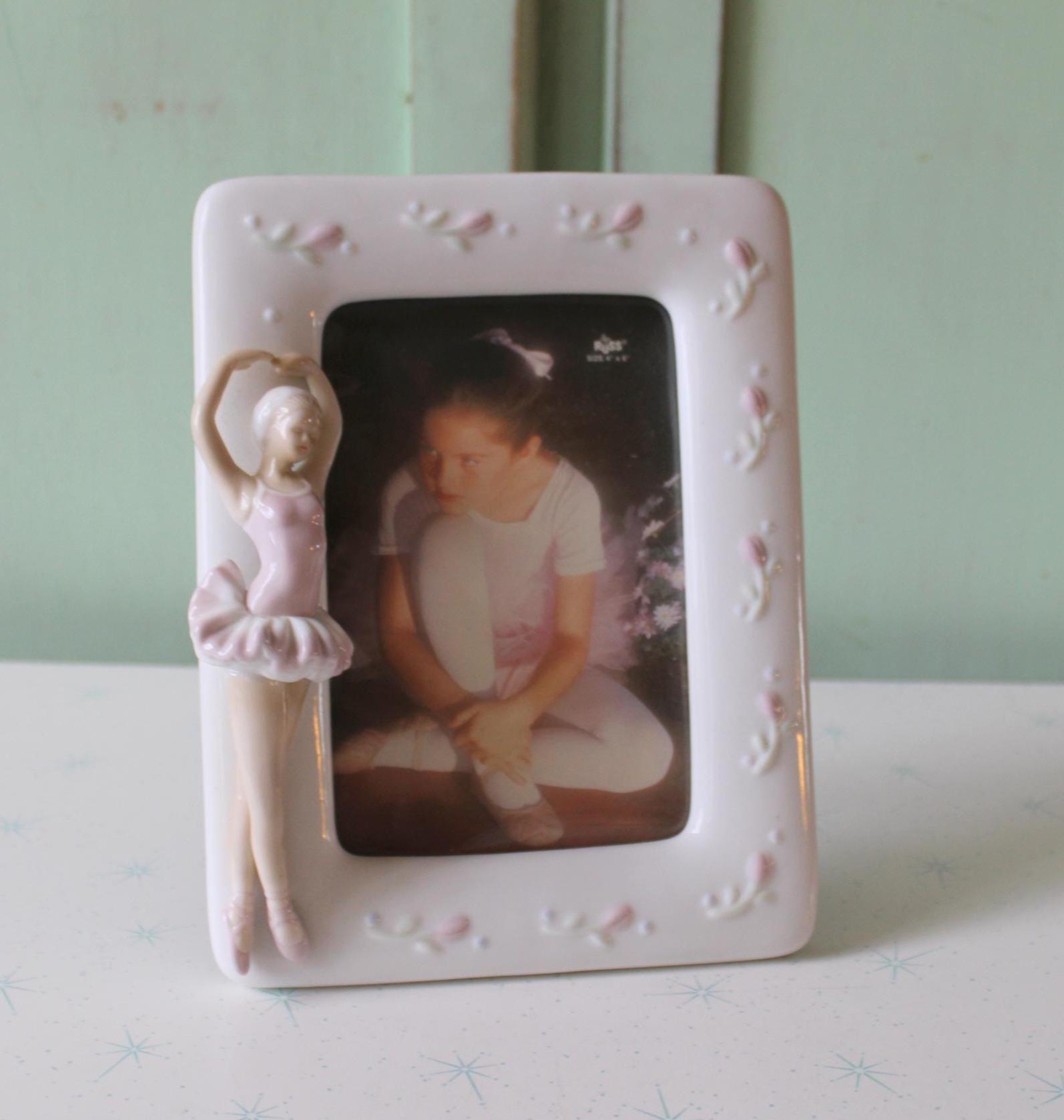 1980s Ballerina Rose Picture Frame: Vintage Ceramic 4x6 Photo