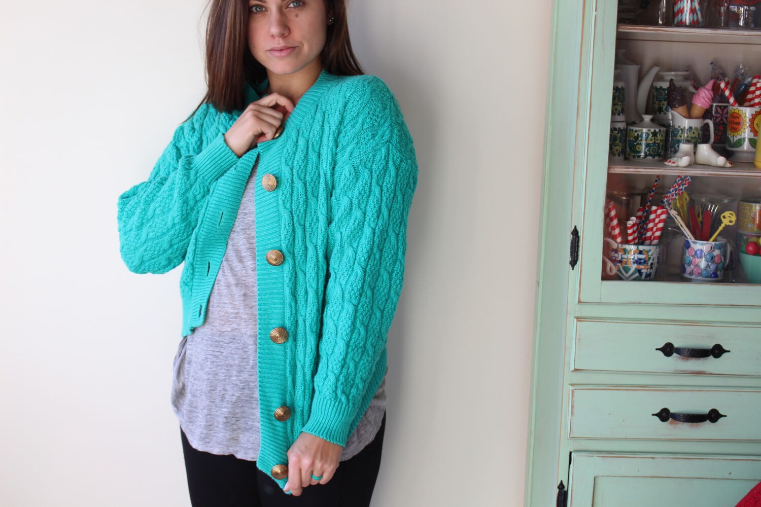 【archive】90s lame green knit cardigan archive】90s lame green knit cardigan Vintage 90s 80s Mens M