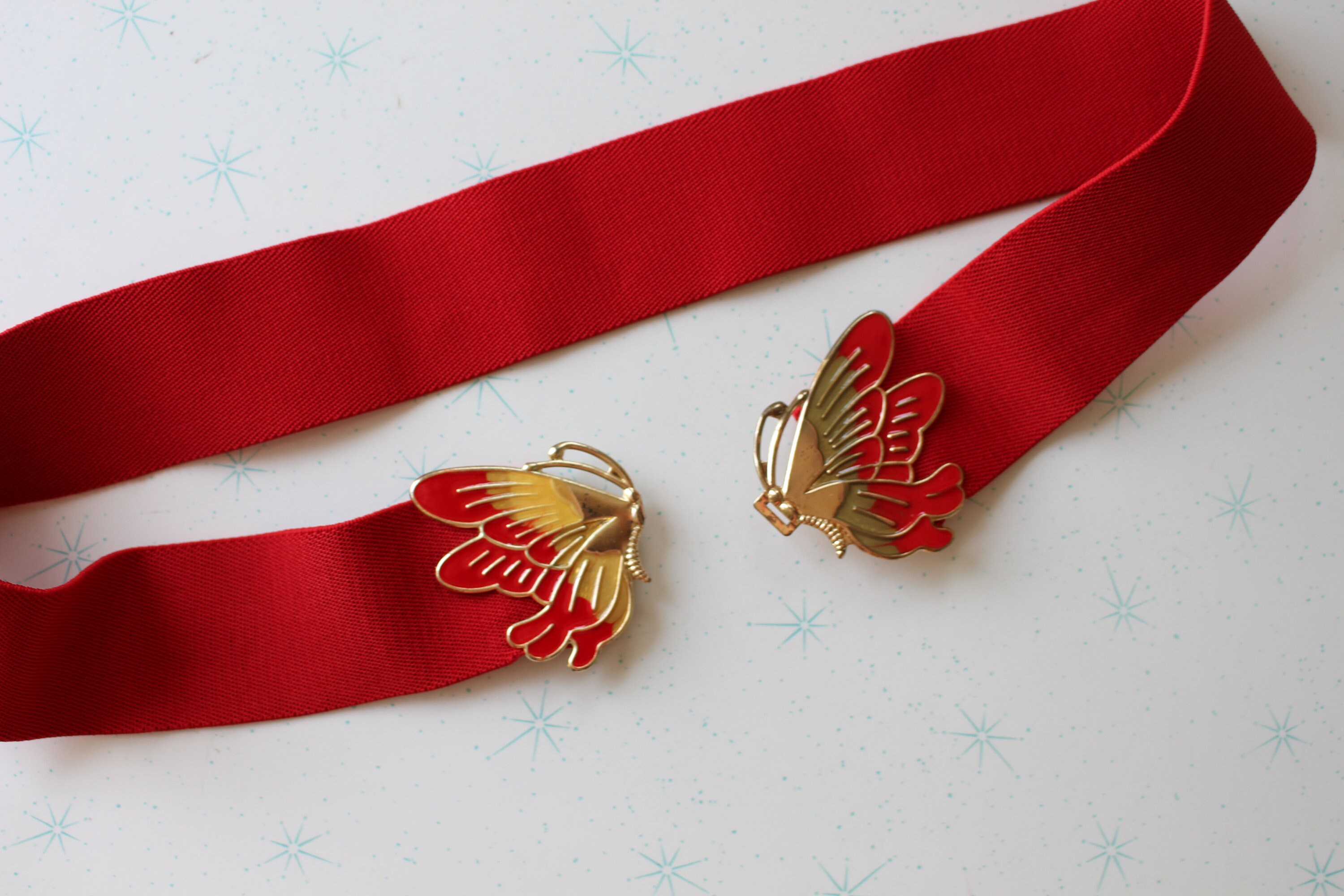 1980s RED BUTTERFLY Belt..size Small to Medium..retro