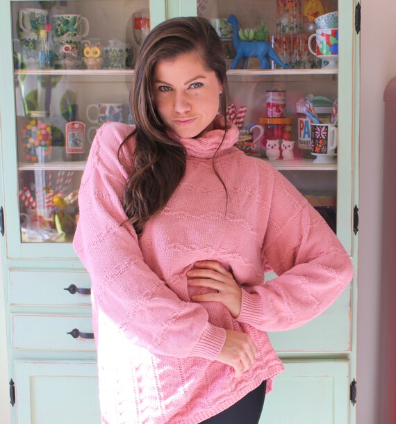 Vintage Turtleneck Pink 1980s Slouchy Sweater..size Medium. - Etsy
